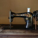 Industrial sewing machine close-up